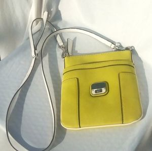 Guess Yellow White Trim Cross Body Satchel Purse